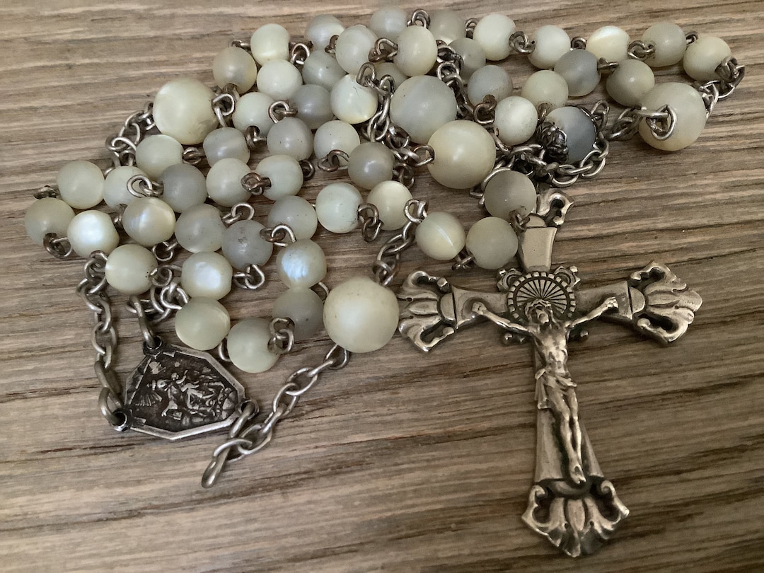 B52 Antieke Alpacca Rozenkrans Met Parelmoer Kralen - Etsy