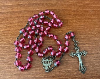 R58 Antique rosary with faceted pink glass beads