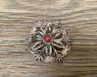 Lot De 2 Broches (barrettes) En Argent 800 Avec Perles De Corail Rose - Ancien - Occasion