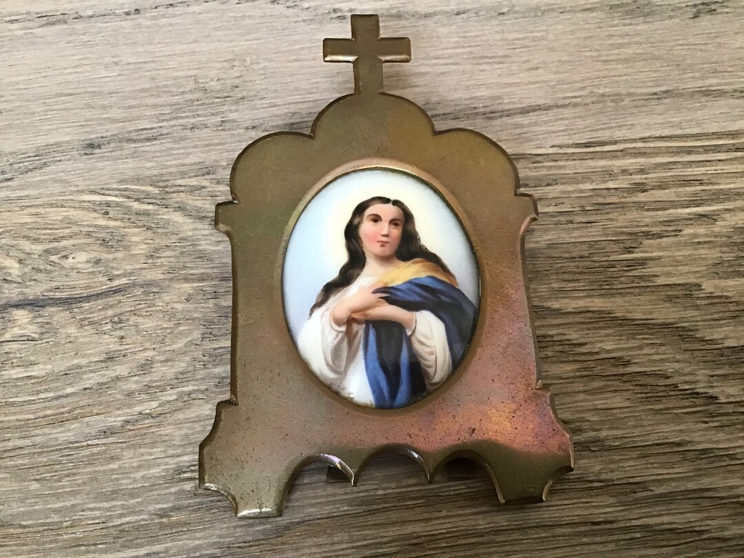 G63 アンティーク宗教礼拝堂の聖母マリア像（磁器絵） - Etsy 日本