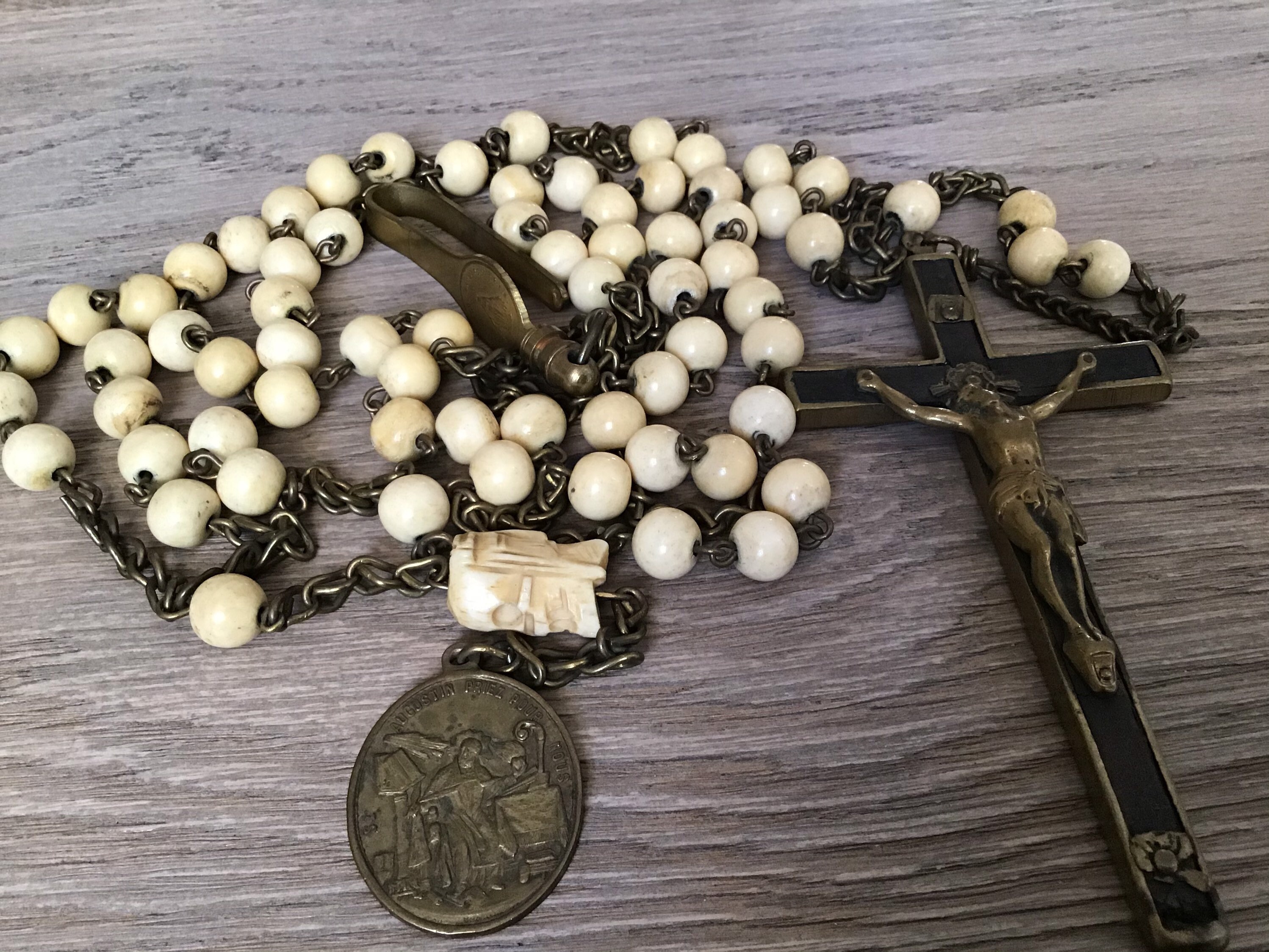 Antique large RARE nuns rosary with ox bone beads & bone Etsy
