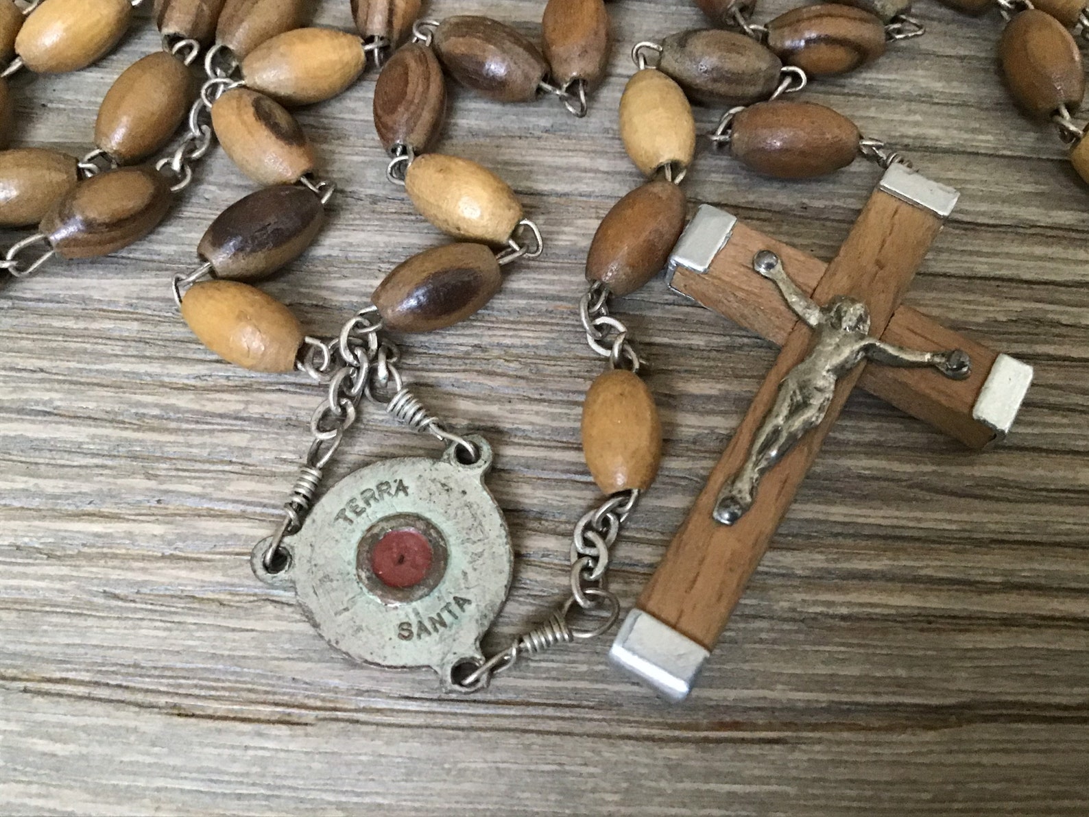 Vintage Wooden Rosary With Relic Terra Santa Etsy