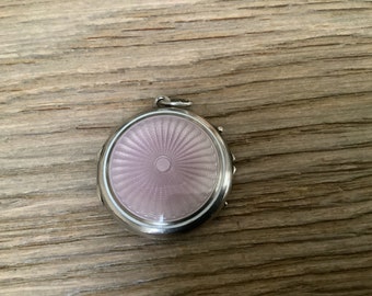 J98 Médaillon antique en argent sterling avec émail guilloché lilas