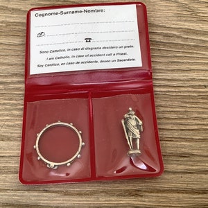 F77 Vintage pocket shrine pouch w/ St. Christopher and rosary ring