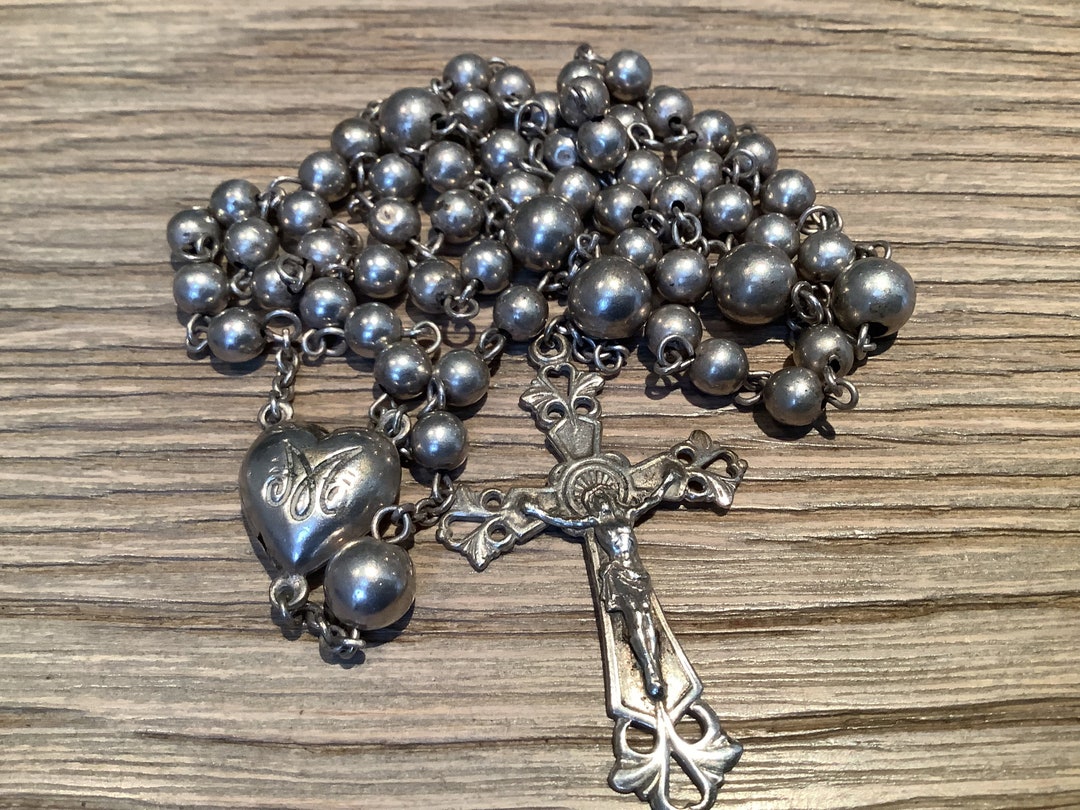 H36 Antieke Rozenkrans Met Alpacca Kralen En Kruisbeeld - Etsy