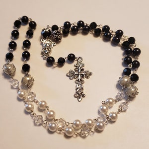 Thin White Line Glass Bead Rosary