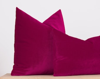 Dark Fuchsia Pillow Cover, Velvet Euro Sham Cover, Fuchsia Lumbar Pillow Cover, Fuchsia Cushion, Heavy Soft Velvet Fabric, Custom Sizes