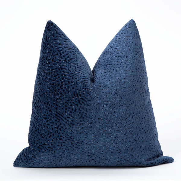 Navy Blue Textured Velvet Pillow Cover: Bespoke Throw Pillow
