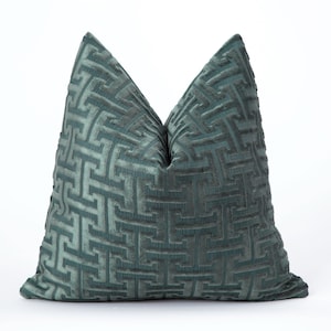 Teal Green Jacquard Velvet Pillow Cover: Modern Home Decor, Designer Cushion