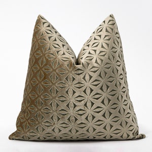 Textured Exclusive Pillow Cover, Luxury Cut Velvet Pillow, Gold Beige Euro Sham Cover, Accent Geometric Cushion | All Duties Prepaid for USA