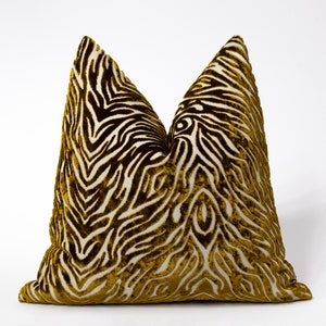 Oil Gold Zebra Pillow Cover, Textured Luxury Cut Velvet Throw Pillow, Luxury Gold Velvet Cushion Cover, Accent Couch Pillowcase, All Sizes