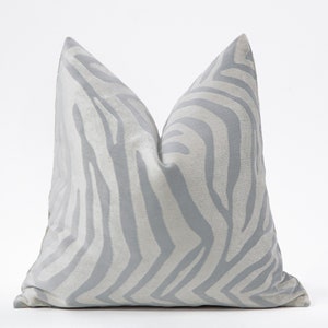 Neutral Gray Zebra Pillow Cover, Designer Euro Sham Cover, Zebra Throw Pillow, Luxury Cushion Cover | All Duties Prepaid for USA
