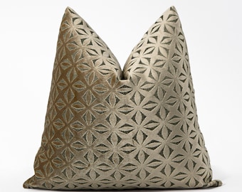 Gold Geometric Cut Velvet Pillow Cover, Textured Star Cushion, Modern Euro Sham