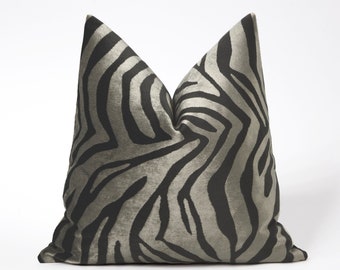 Beige Velvet Zebra Design Pillow Cover, Soft Cotton Velvet Luxury Fabric, Beige Black Throw Pillow Cover, Beige Euro Sham Cover