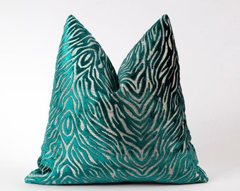 Teal Cut Zebra Pillow Cover, Textured Accent Throw Pillow,