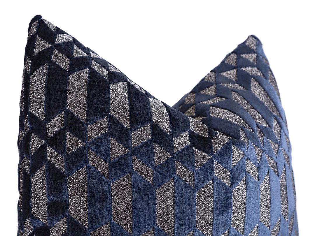 Navy Geometric Pillow Cover, Jacquard Euro Sham, Geometric Throw Pillow