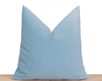 Light Blue Velvet Pillow Cover, Throw Pillow, Velvet Euro Sham Cover, Cushion Cover, Light Blue Lumbar Pillow, Blue Pillow 20x20 22x22 24x24