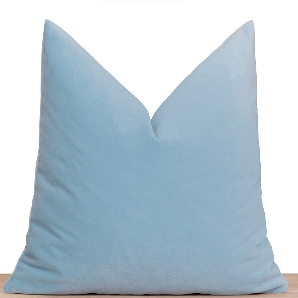 Light Blue Velvet Pillow Cover, Throw Pillow, Velvet Euro Sham Cover, Cushion Cover, Light Blue Lumbar Pillow, Blue Pillow 20x20 22x22 24x24