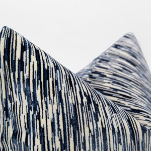Navy Abstract Striped Pillow Cover, Woven Velvet Throw Pillow, Decorative Navy Euro Sham, Accent Couch Pillow | All Duties Prepaid for USA