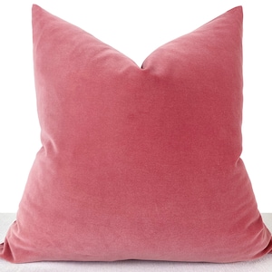 Pink Velvet Pillow Cover, Cotton Velvet Decorative Throw Pillow, Pink Euro Sham Cover, Pink Soft Pillow Cushion, 20x20 22x22 24x24