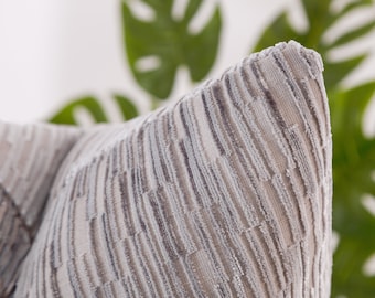 Funda de almohada de terciopelo gris azulado: cojín con textura a rayas, funda de almohada europea