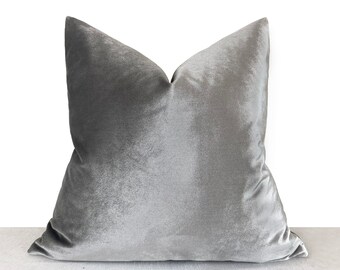 Bright Silver Gray Pillow Cover, Silver Gray Velvet Euro Sham Cover, Luxury Solid Throw Pillow, Silver Modern Livingroom Cushion Cover