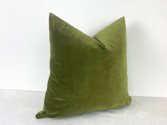 Green Cotton Velvet Pillow Cover: Soft Throw Pillow, Couch Cushion