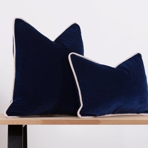 Navy Velvet Pillow with Piping, Contrasting Welt, Modern Euro Sham Cover, Navy Cushion Cover, Corded Throw Pillow, Pillow for Sofa