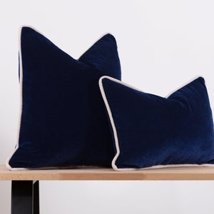 Navy Velvet Pillow with Piping, Contrasting Welt, Modern Euro Sham, Navy Cushion Cover, Corded Throw Pillow, All Duties Prepaid for USA