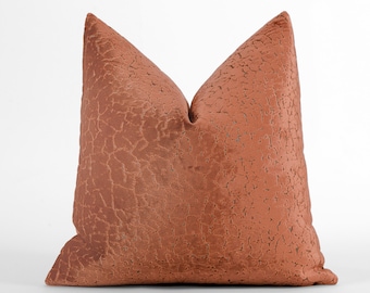 Dark Salmon Velvet Pillow Cover, Designer Cushion, Modern Euro Sham