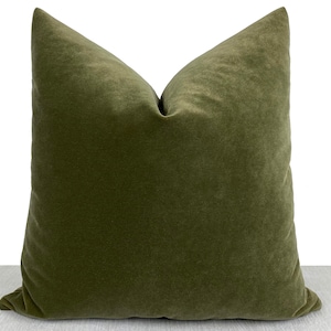 Green Velvet Pillow Cover, Olive Green Throw Pillow, Olive Green Euro Sham Cover, Solid Green Cushion Cover, Farmhouse Green Pillow Case image 1