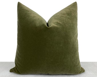 Green Velvet Pillow Cover, Olive Green Throw Pillow, Olive Green Euro Sham Cover, Solid Green Cushion Cover, Farmhouse Green Pillow Case