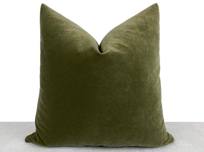 Green Velvet Pillow Cover, Olive Green Throw Pillow, Olive Green Euro Sham Cover, Solid Green Cushion Cover, Farmhouse Green Pillow Case image 1