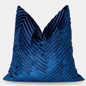 Navy Cut Velvet Throw Pillow • Textured Geometric Woven Pillow Cover • Modern Art Deco Throw Pillow | All Duties Prepaid for USA
