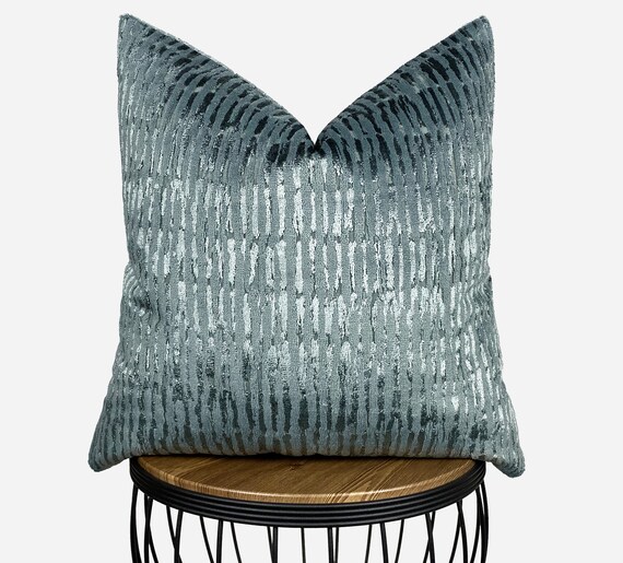 Stone Blue Textured Pillow Cover Luxury Textured Throw Etsy