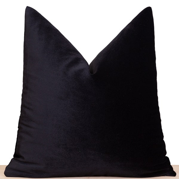 Black Velvet Pillow Cover, Black Euro Sham Cover, Velvet Throw Pillow, 20 Color Options, Black Lumbar Pillow, Cushion For Sofa, All Sizes