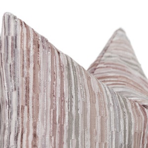 Boho Colorful Pillow Cover, Textured Velvet Throw Pillow, Pink and Beige Striped Euro Sham, Colorful Cushion | All Duties Prepaid for USA