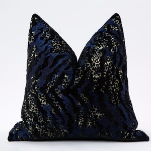 Luxury Designer Velvet Pillow Cover, Black and Blue Textured Throw Pillow, Accent Couch Pillow Cover | All Duties Prepaid for USA