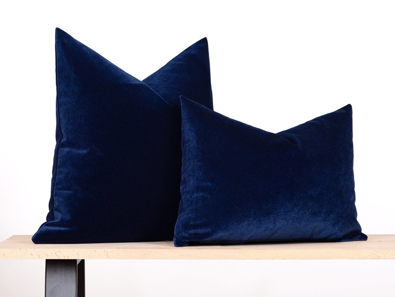 Navy Blue Velvet Pillow Cover, Navy Blue Throw Pillow Cover, Navy Velvet Lumbar Pillow, Navy Euro Sham Cover, Navy Cushion Cover, All Sizes image 2