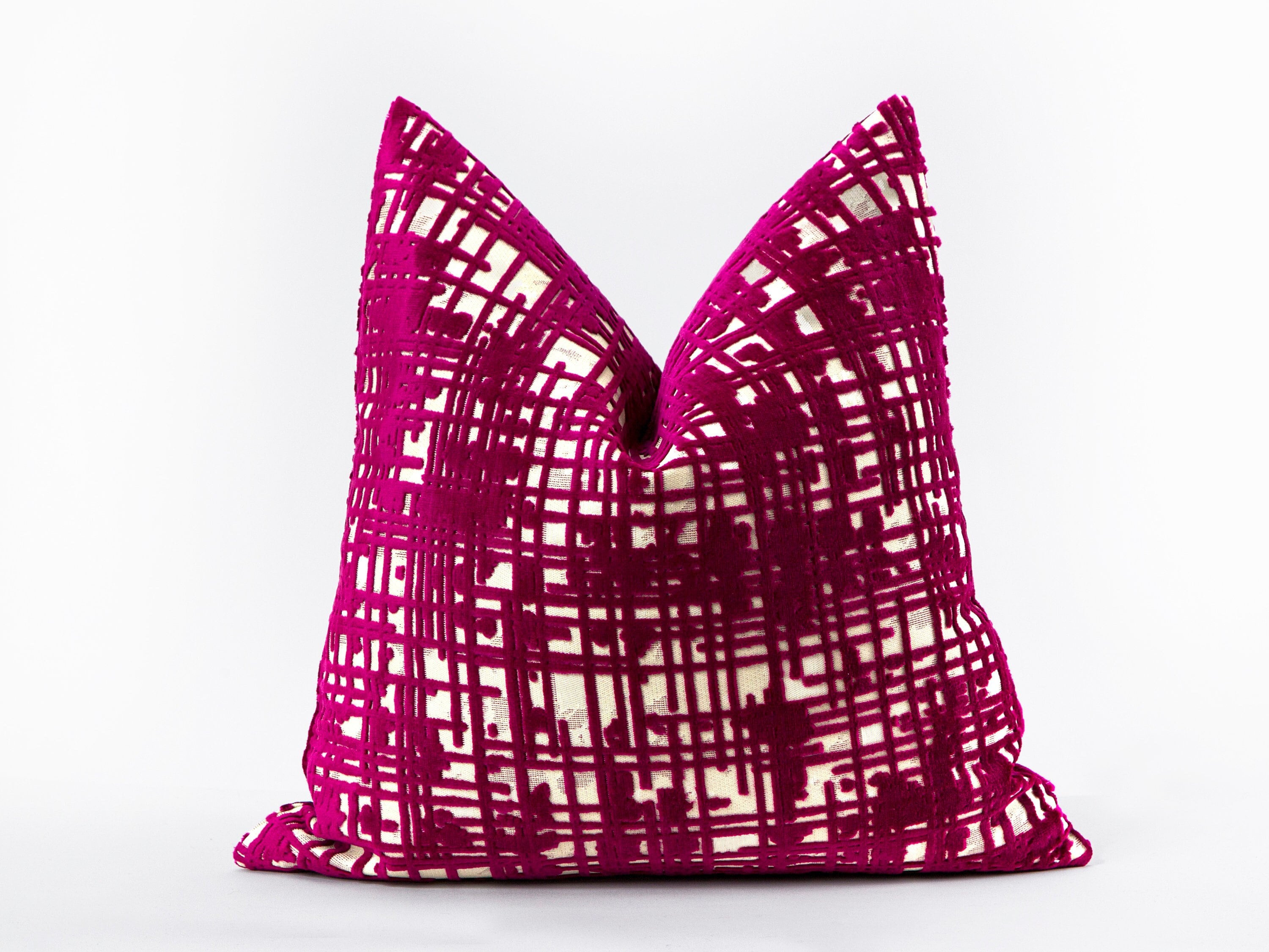 Fuschia Textured Pillow Cover Fuschia Velvet Euro Sham Abstract Geometric Velvet Throw Pillow Modern Designer Cushion Cover All Sizes