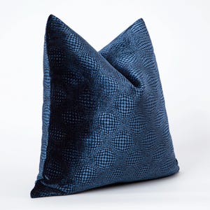 Luxury Geometric Navy Pillow Cover, Velvet Throw Pillow, Navy Euro Sham Cover, Shiny Thick Woven Fabric | All Duties Prepaid for USA