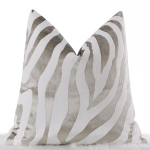 Ivory Zebra Pillow Cover, Luxury Pillow Cover, Zebra Euro Sham Cover, Throw Pillow, Ivory and Beige Glisten Velvet Woven Fabic,  All Sizes