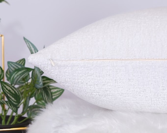 Textured Cozy Pillow Cover, White Soft Boucle Throw Pillow, White Boucle Euro Sham Cover, Decorative Cushion Cover, Modern Bedroom Decor