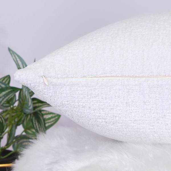 Textured Cozy Pillow Cover, White Soft Boucle Throw Pillow, White Boucle Euro Sham Cover, Decorative Cushion Cover, Modern Bedroom Decor