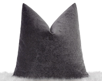 Dark Gray Velvet Pillow Cover: Silver Dot Modern Home Decor