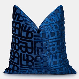 Luxury Deep Navy Throw Pillow • Textured Cut Velvet Pillow Cover • Modern Designer Cushion Cover | All Duties Prepaid for USA
