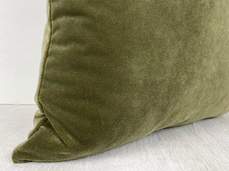 Green Velvet Pillow Cover, Olive Green Throw Pillow, Olive Green Euro Sham Cover, Solid Green Cushion Cover, Farmhouse Green Pillow Case image 3