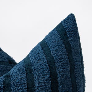 Designer Navy Striped Pillow Cover • Textured Upholstery Throw Pillow • Decorative Euro Sham • Accent Cushion | All Duties Prepaid for USA