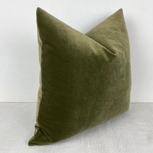 Green Velvet Pillow Cover, Olive Green Throw Pillow, Olive Green Euro Sham Cover, Solid Green Cushion Cover, Farmhouse Green Pillow Case image 2