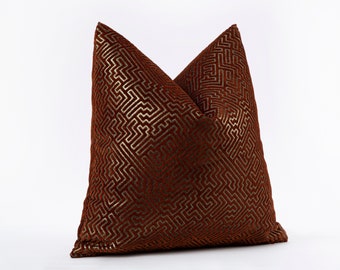 Rust Geometric Maze Pillow Cover: Designer Accent Cushion